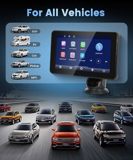 Wireless Carplay Screen Portable Car Stereo Android Auto Screen, Rimoody 7 Inch Touch Screen Portable Car play Bluetooth FM Transmitter Mirror Link Voice control AUX Cable