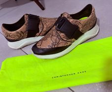 Christopher Kane Lace Pattern Sneakers in Beige Leather Brown