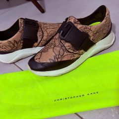 Christopher Kane Lace Pattern Sneakers in Beige Leather Brown