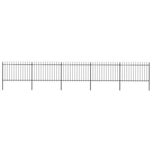 Garden Fence with Spear Top Steel 8.5x1.2 m Black
