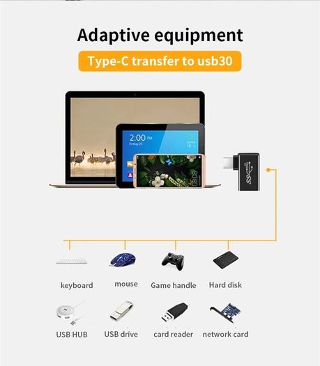 USB3.0 to Type-C adapter 90 degree elbow USB C OTG Connector compatible transmission and charging for keyboard, mouse, laptop