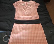 Pink holiday set cropped top and mini skirt, size 10