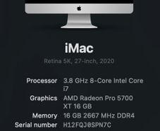 Apple iMac 27 inch Retina 5K 2020 i7 Radeon 5700XT 16GB Pro Creative Workstation