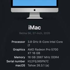Apple iMac 27 inch Retina 5K 2020 i7 Radeon 5700XT 16GB Pro Creative Workstation