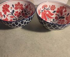 SET OF 2 Tola Orange Bird & Navy Tile Cereal Bowl MEADOWS & BYRNE IRELAND PORCELAIN Dishwasher & Microwave Safe