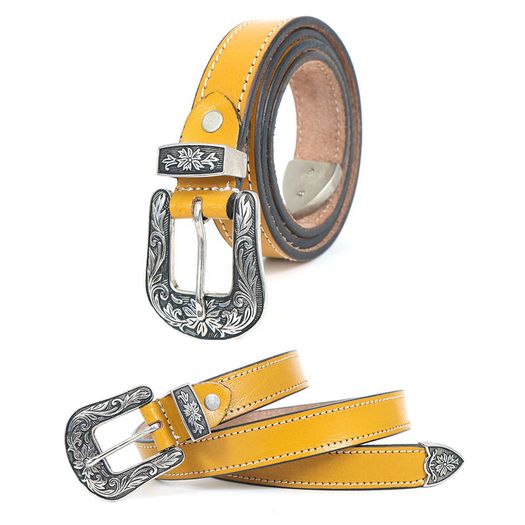 Genuine Leather Cowboy Cowgirl Belt Western Vintage Engraved Buckle Belt