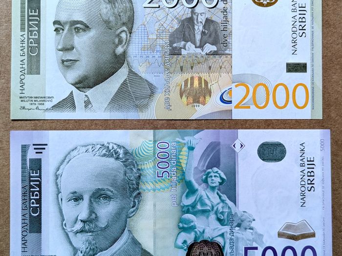 SERBIA - Set of 2 Banknotes: 2000 Dinara 2011+ 5000 Dinara 2003 - P 61 P 140 UNC