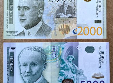 SERBIA - Set of 2 Banknotes: 2000 Dinara 2011+ 5000 Dinara 2003 - P 61 P 140 UNC