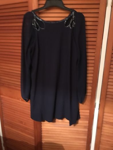 Long slieve lined navy mini dress, very pretty