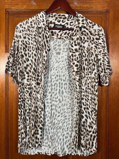 Jaded Shirt Unisex Mens Size Small Leopard Print Viscose Cheetah Jaguar Short sleeve Animal Camp Collar