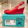 Clarks Ladies Sissy Bahama Red Patent Leather Slingback Wedge Sandals UK 6.5 D Image 4