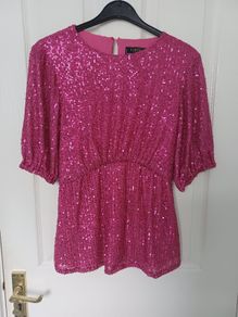 Ladies Lipsy Cerise Pink Sequin Top Size 10