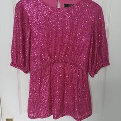Ladies Lipsy Cerise Pink Sequin Top Size 10