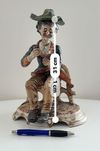 Large Vintage Italian Capodimonte Style Figurine. Hand Finished. Seated Gentleman with Pipe.  31cm . Made in Italy