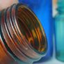 466 - Set of Three Beautiful Vintage Glass Decorative Collectible Bottles - Amber Eire Bovril, Cobalt Blue Magnesia and Turquoise Science Cream Image 4