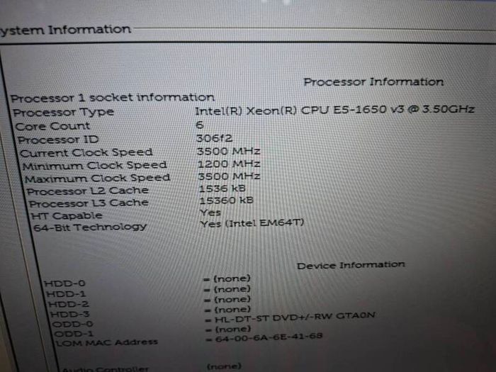 Dell precision tower 5810 e5-1650 v3 64gb ram no storage gtx960
