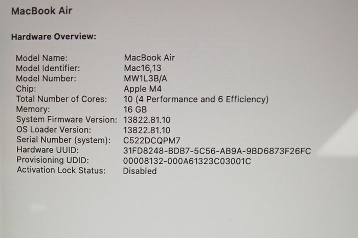 Apple MacBook Air M4 15 Inch 2025 256gb SSD 16GRam 10C CPU 10C GPU Maximum Capacity : 100% cycle count: 90