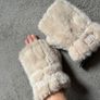 New beige faux fur mittens Image 2