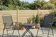 Garden Bistro Set, 3 Pieces Table and Chairs Set, Outdoor Garden Furniture with Foldable Breathable Mesh Fabric Armchairs &amp; Glass Top Coffee Table, Dark Grey