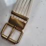 White Leather Belt with Silver and Gold Hardware Image 3