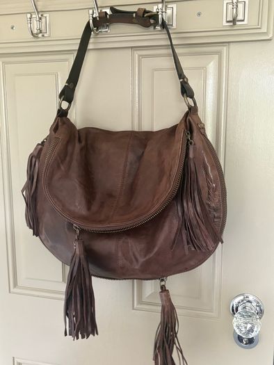 All saints distressed genuine leather Spitalfields multi tassel adjustable bag