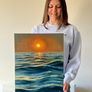 ORIGINAL OIL PAINTING Seascape on canvas, Ocean Sea Sunset Artwork, Seascape Wall Art Image 3