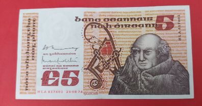 Irish 1976 "Scotus"  Five pound banknote in A/UNCIRCLULATED condition