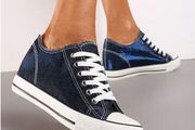 Amazing Metallic Blue Shoes - Hidden Wedge Lace Ups size 6