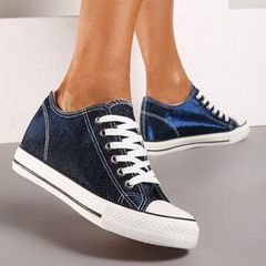 Amazing Metallic Blue Shoes - Hidden Wedge Lace Ups size 6