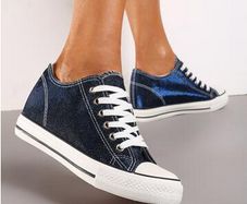 Amazing Metallic Blue Shoes - Hidden Wedge Lace Ups size 6
