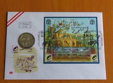 Silver 5 euro Austria 2002 Vienna Zoo 250 years coin stamps cover
