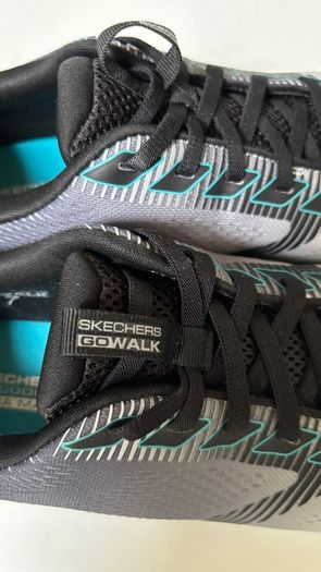 Skechers mens GO WALK Hahn sneakers trainers runners Size 43 UK9.5 BNWT grey black teal no-tie laces