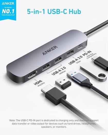 USB C Hub, 5-in-1 USB Hub for Laptops, 4K HDMI Multiport Adapter with 90W Max Power Delivery, USBC & USBA Data Ports USB C Dongle, Compact for MacBook, Dell, and More