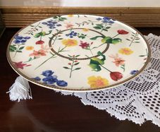 Ceramic Footed Floral Cake Display Plate