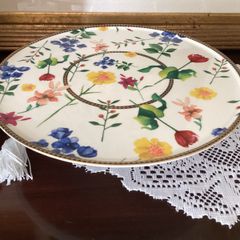 Ceramic Footed Floral Cake Display Plate