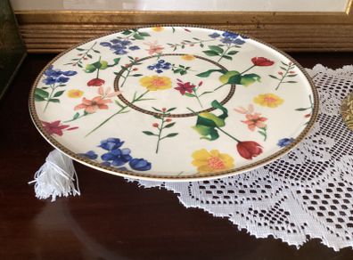 Ceramic Footed Floral Cake Display Plate