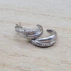 Sterling Silver 925 Half Hoop Earrings Criss-Cross Zirconia