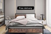 King Size Bed Frame with Wood Headboard