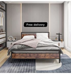 King Size Bed Frame with Wood Headboard