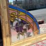 Antique French Mirror large freestanding 6 foot high with stained glass 1920s Beautiful patina a one of a kind piece Image 5
