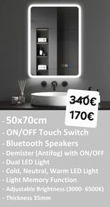 LED Bathroom Mirror Dual LED Bluetooth Antifog