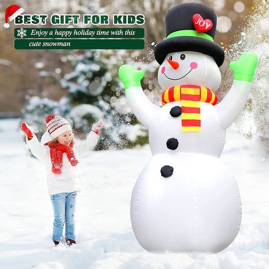 7 FT Christmas Inflatables Snowman with LED Light, 210 cm Blow up Snow Man with Magic Hat, Giant Figure Xmas Christmas Decoration IP44 Weatherproof for Garden Yard Patio Lawn Home