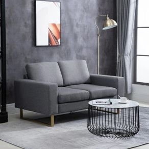 2 Seater Sofas for Living Room, Fabric Couch, Love Seat with Cushions and Steel Legs