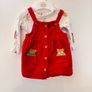 Adorable M&S Baby Christmas 2-piece set, 0-3 months. Teddy print long sleeve top + red corduroy pinafore. Image 2