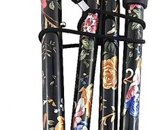 Folding Walking Stick, Black Floral