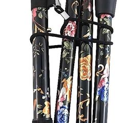 Folding Walking Stick, Black Floral