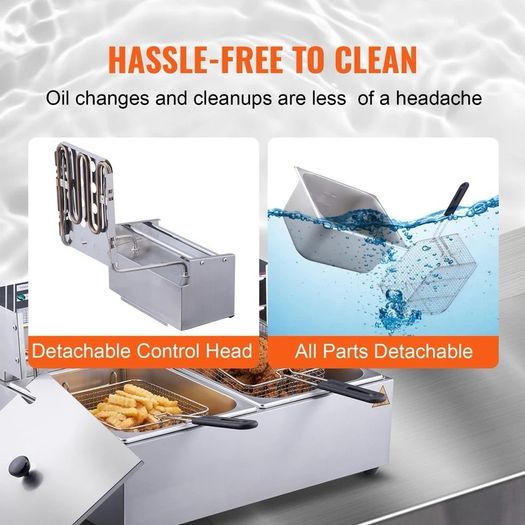12L 220v Commercial Electric Deep Fryer w/Dual Tanks  Stainless Steel Countertop Fryer for Fried Chicken French Fries