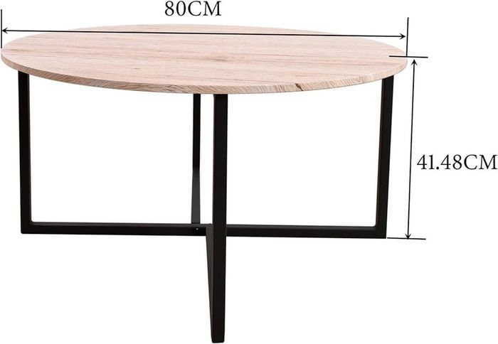 SALE | Round Coffee Table Tea Table Round Coffee Table for Living Room with Metal Legs, Black+White oak