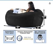 Large Black Oval Bean Bag Lounger - Extra Large Floor Sofa