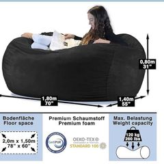 Large Black Oval Bean Bag Lounger - Extra Large Floor Sofa